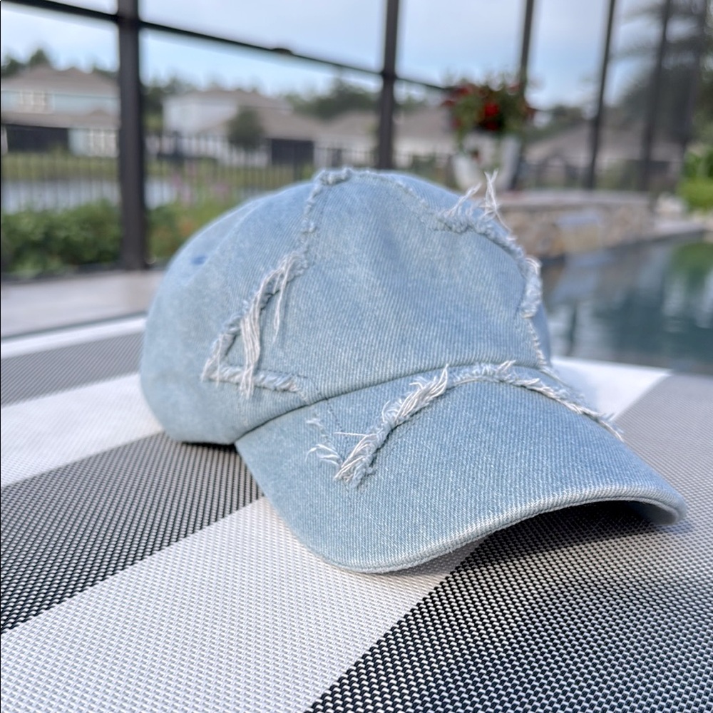 NWT Steve Madden Distressed Star Light Blue Denim Baseball Cap